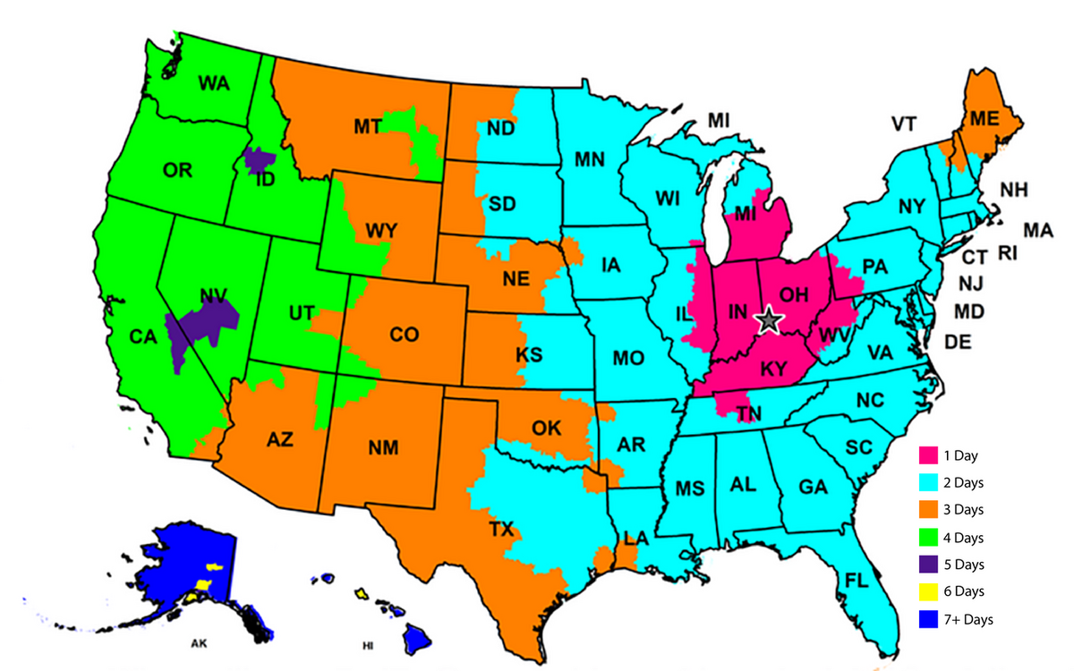 FedEx Ground Map and delivery times