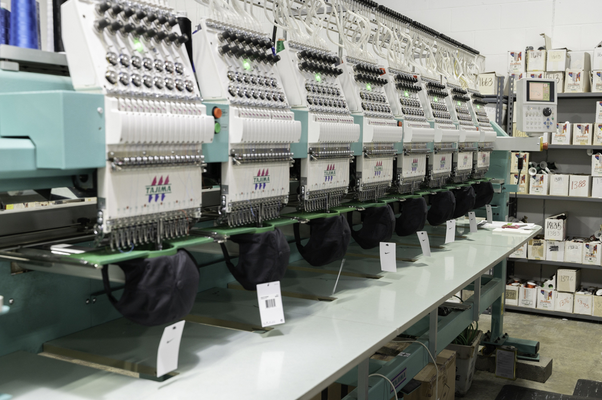 embroidery machines lined up 